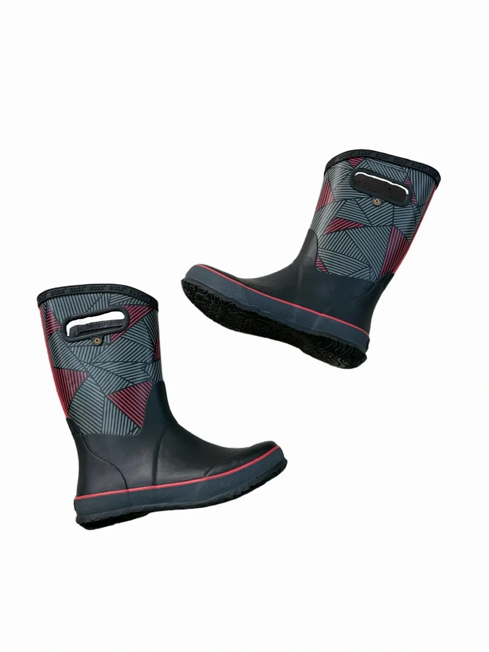 Bogs Big Kid Size Youth 3 Black Red Geometric Rain Snow Pull On Boots